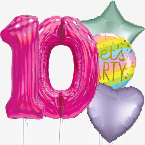 Let’s Party Pink & Number Balloons | Box Balloons | Next-Day Balloon Delivery