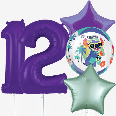 Lilo & Stitch Orb with Purple Number Balloons | Box Balloons | Next-Day Balloon Delivery