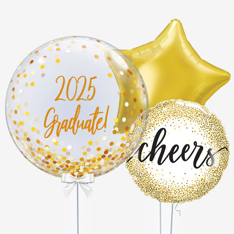 Personalised Gold Glitter Cheers Bubble Balloons | Box Balloons | Next-Day Balloon Delivery