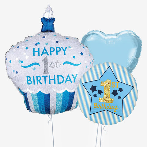 1st Birthday Blue Cupcake Balloons | Box Balloons | Next-Day Balloon Delivery