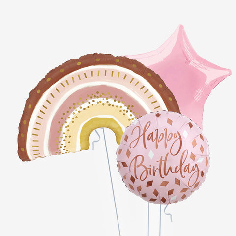 Boho Blush Rose Gold Birthday Balloons - Box Balloons