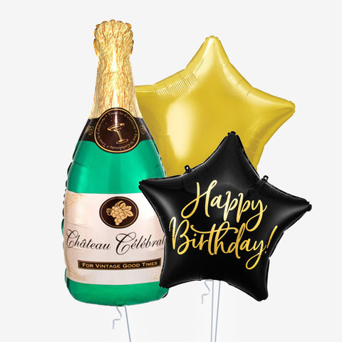 Champagne Happy Birthday Gold Balloons - Box Balloons