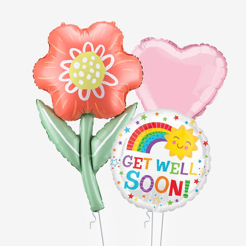 Get Well Soon Pink Flower Balloons - Box Balloons
