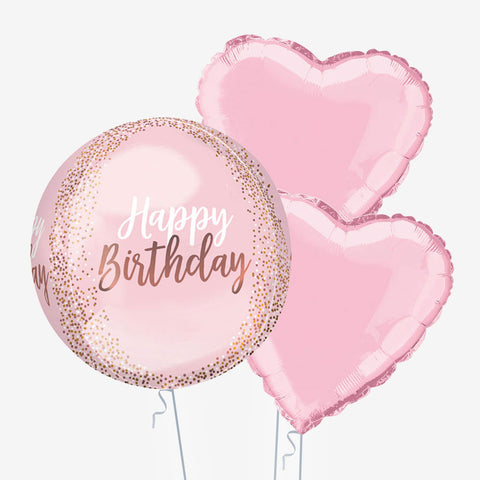 Happy Birthday Blush Orb & Heart Balloons - Box Balloons