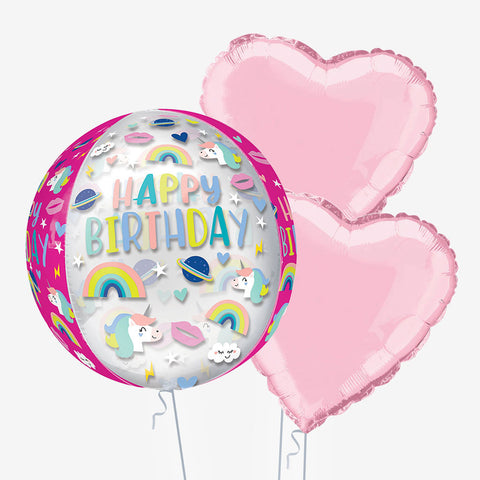 Happy Birthday Unicorn Orb Balloons - Box Balloons