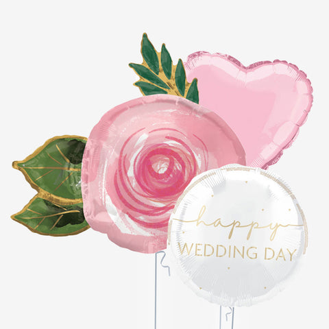Happy Wedding Day Pink Flower Balloons - Box Balloons
