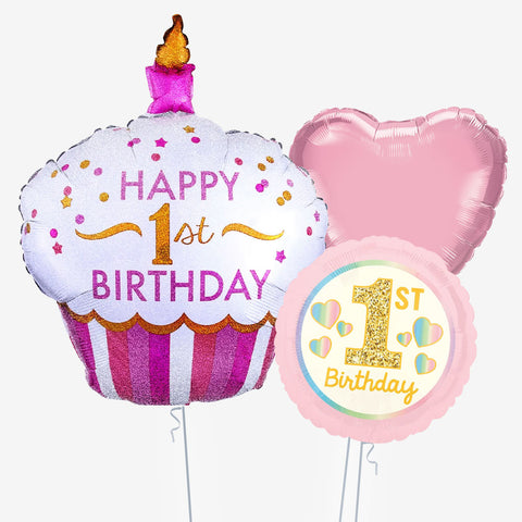 1st Birthday Pink Cupcake Balloons | Box Balloons | Next-Day Balloon Delivery