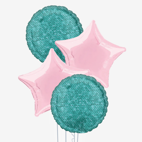 Mermaid Turquoise Stars Table Balloons | Box Balloons | Next-Day Balloon Delivery