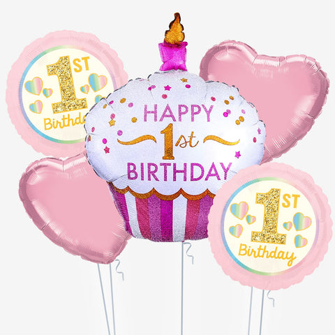 1st Birthday Pink Cupcake Balloons | Box Balloons | Next-Day Balloon Delivery