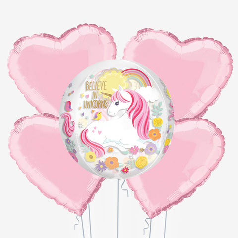 Believe In Unicorns Orb & Heart Balloons - Box Balloons