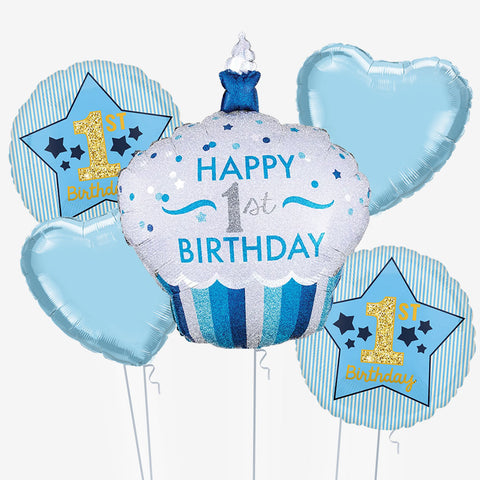 1st Birthday Blue Cupcake Balloons | Box Balloons | Next-Day Balloon Delivery