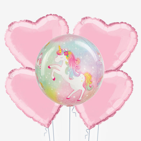 Enchanted Unicorn Orb & Hearts Balloons - Box Balloons