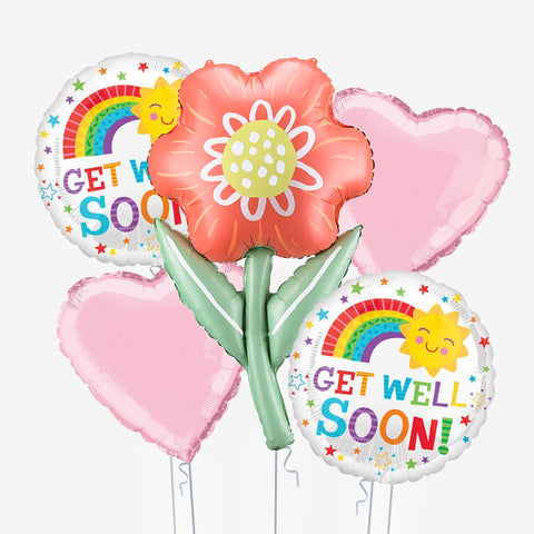 Get Well Soon Pink Flower Balloons - Box Balloons