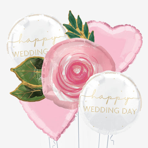 Happy Wedding Day Pink Flower Balloons - Box Balloons