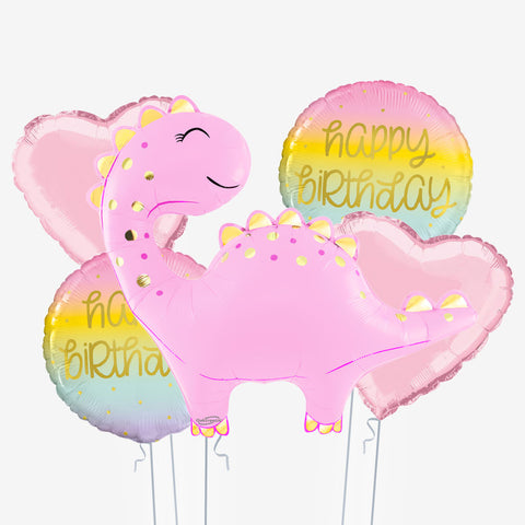 Cute Pink Dinosaur Birthday Balloons | Box Balloons | Next-Day Balloon Delivery