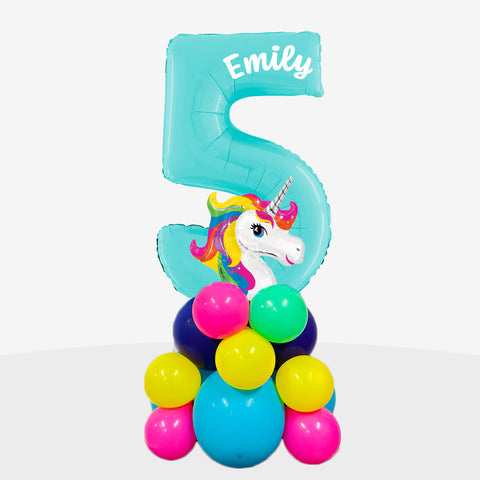 Personalised Rainbow Unicorn Number Balloon Stack | Box Balloons | Next-Day Balloon Delivery