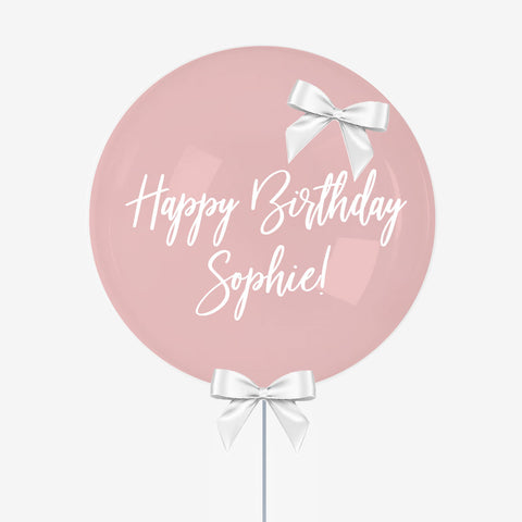 Personalised Pink & White Bow Bubble Balloon - Box Balloons