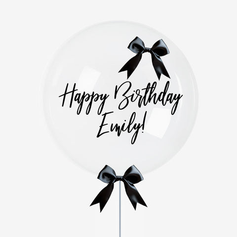 Personalised Black Bow Bubble Balloon - Box Balloons