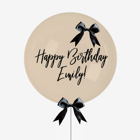 Personalised Cream & Black Bow Bubble Balloon - Box Balloons
