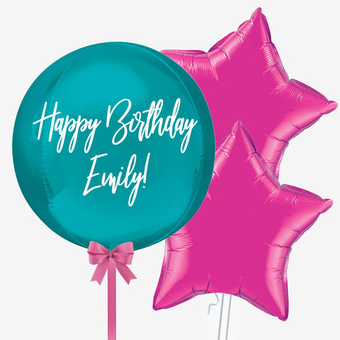 Personalised Aqua Blue & Pink Orb Balloon - Box Balloons