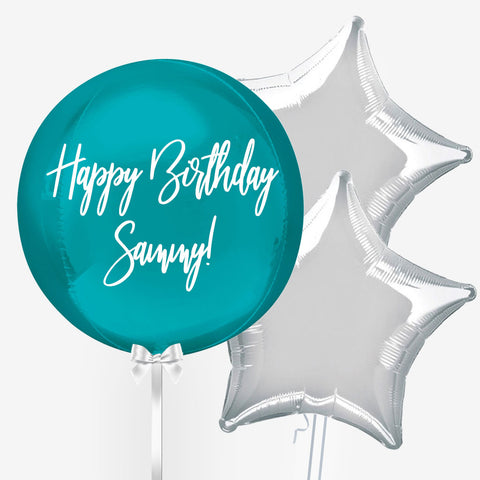 Personalised Aqua Blue Orb Balloon - Box Balloons