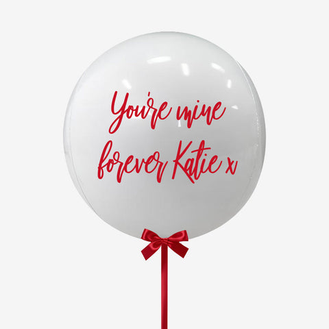 Personalised White & Red Orb Balloon - Box Balloons
