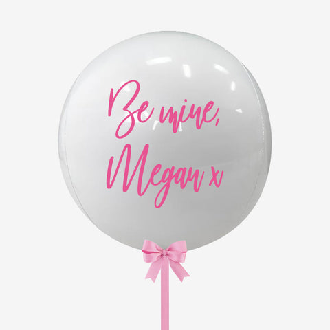 Personalised White & Pink Orb Balloon - Box Balloons