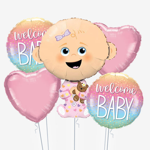 Welcome Baby Girl Balloons - Box Balloons