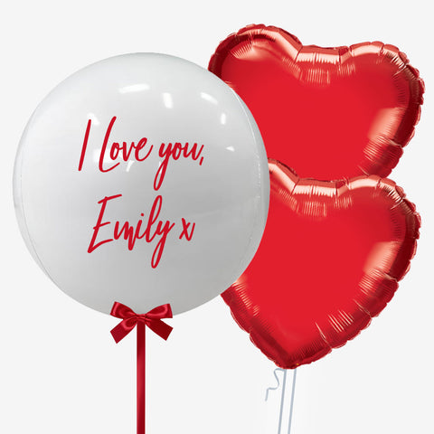 Personalised White & Red Orb Balloon - Box Balloons