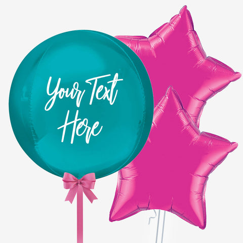Personalised Aqua Blue & Pink Orb Balloon - Box Balloons