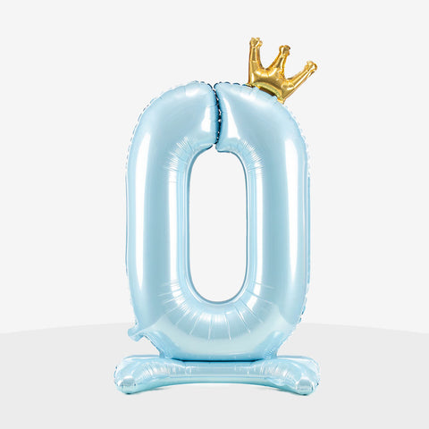 Standing Sky Blue Crown Number Balloon (33")