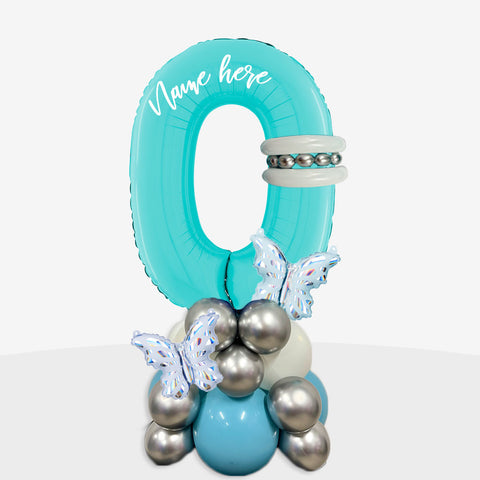 Personalised Icy Blue Butterfly Number Balloon Stack