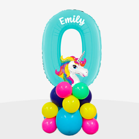 Personalised Rainbow Unicorn Number Balloon Stack | Box Balloons | Next-Day Balloon Delivery