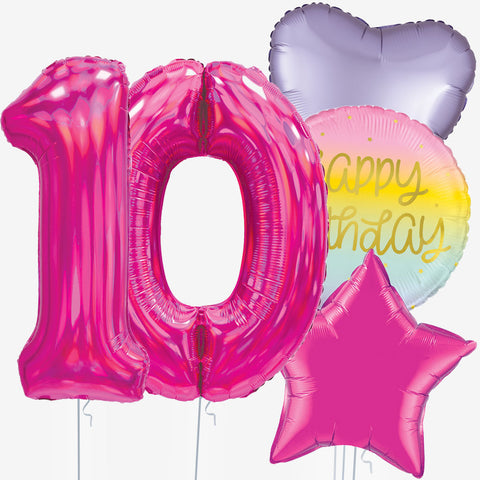 Iridescent Pink Birthday & Number Balloons | Box Balloons | Next-Day Balloon Delivery