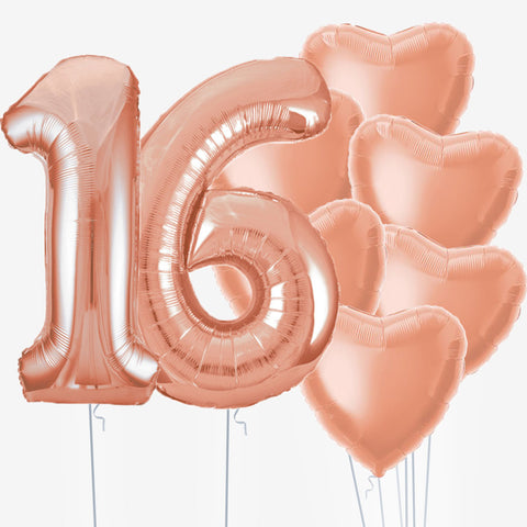 Rose Gold Hearts & Number Balloons