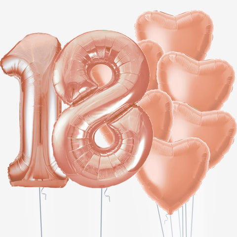 Rose Gold Hearts & Number Balloons