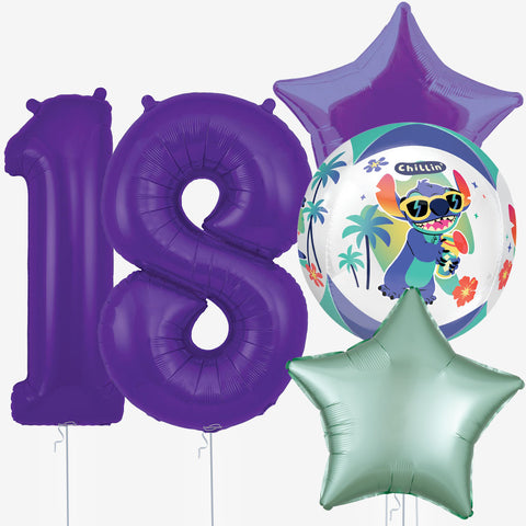 Stitch Orb with Purple Number Balloons