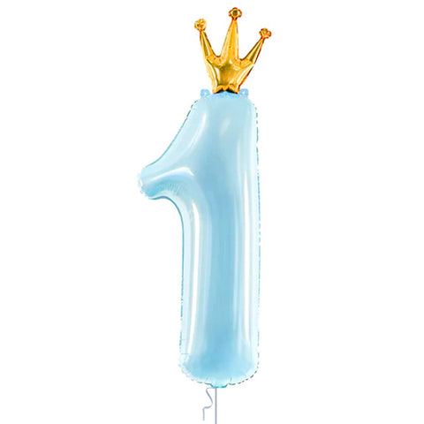 1st Birthday Baby Pink & Blue Crown Number Balloon
