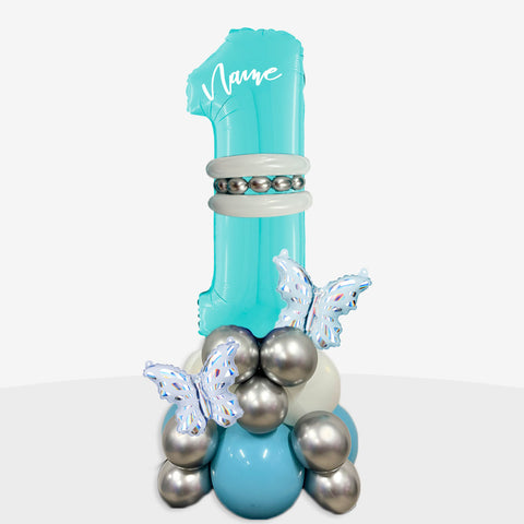 Personalised Icy Blue Butterfly Number Balloon Stack