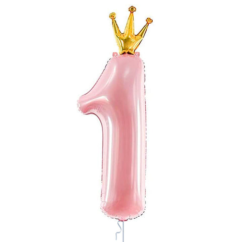 1st Birthday Baby Pink & Blue Crown Number Balloon