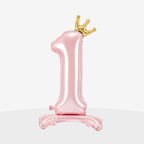 Standing Light Pink Crown Number Balloon (33")