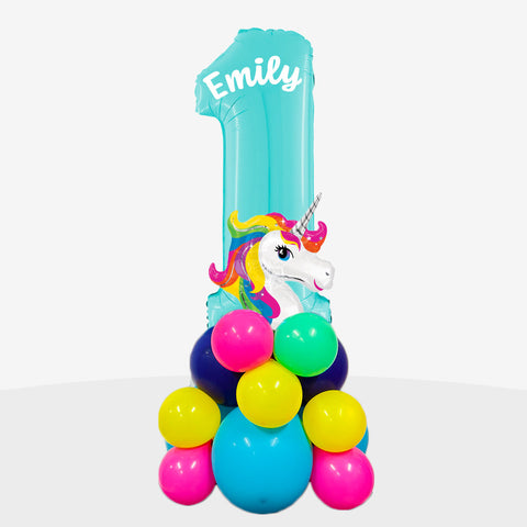 Personalised Rainbow Unicorn Number Balloon Stack | Box Balloons | Next-Day Balloon Delivery