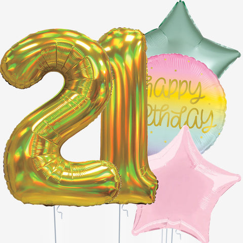 Golden Happy Birthday & Number Balloons | Box Balloons | Next-Day Balloon Delivery