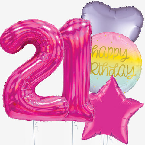 Iridescent Pink Birthday & Number Balloons | Box Balloons | Next-Day Balloon Delivery