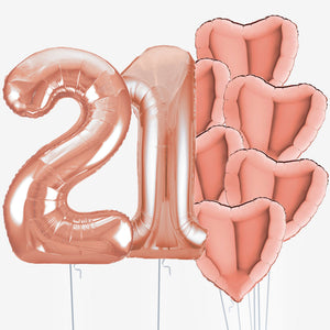 Rose Gold Hearts & Number Balloons