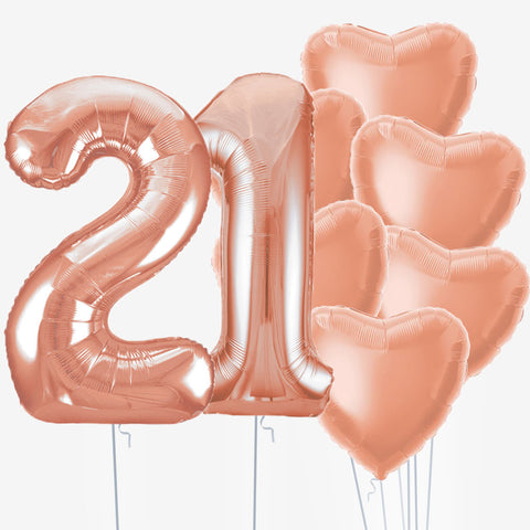 Rose Gold Hearts & Number Balloons - Box Balloons