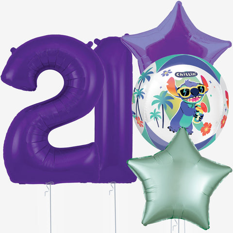 Stitch Orb with Purple Number Balloons