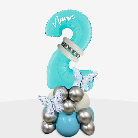 Personalised Icy Blue Butterfly Number Balloon Stack