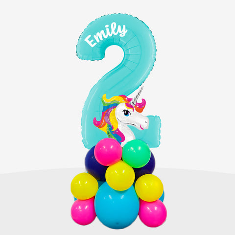 Personalised Rainbow Unicorn Number Balloon Stack | Box Balloons | Next-Day Balloon Delivery