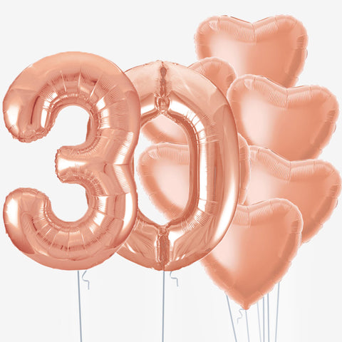 Rose Gold Hearts & Number Balloons - Box Balloons